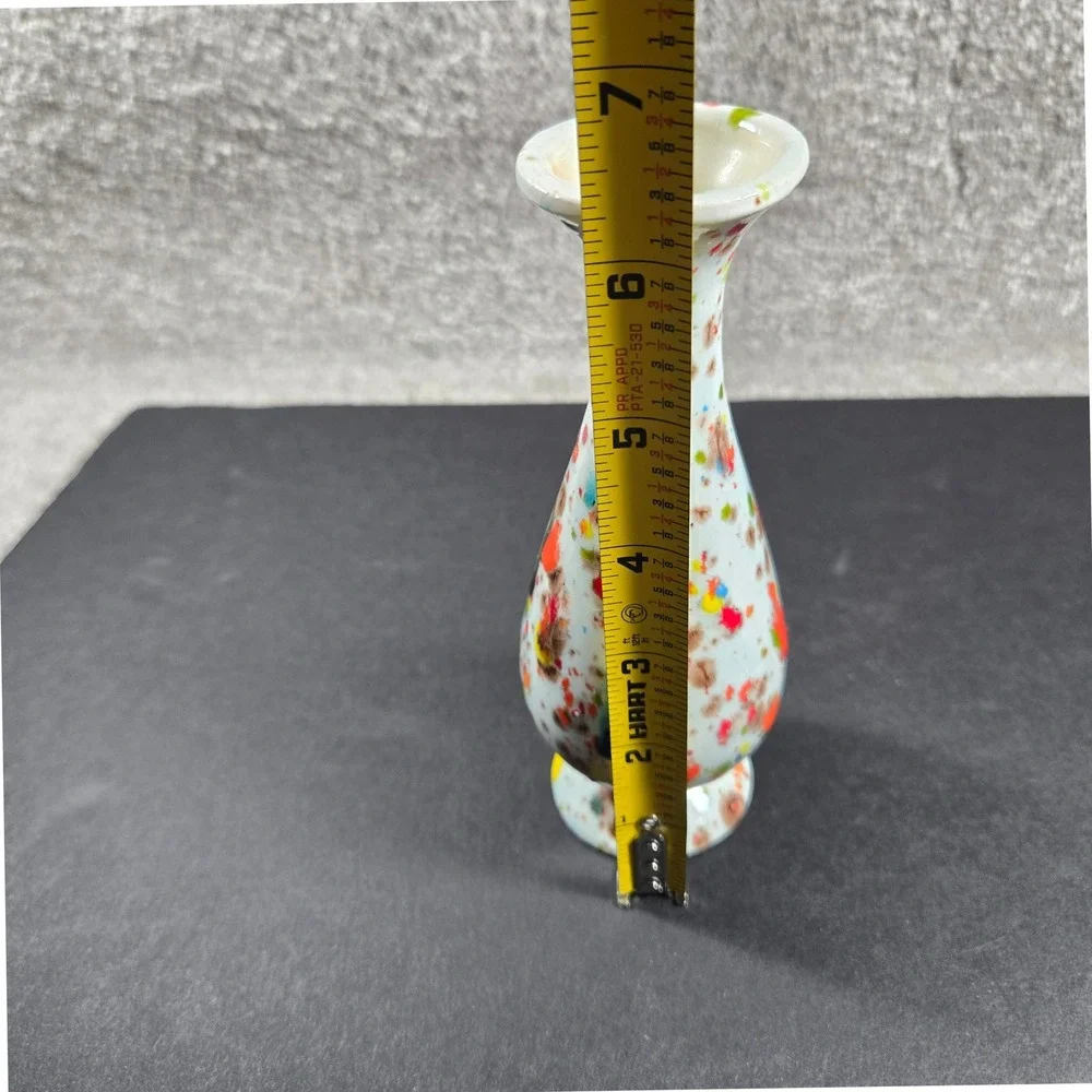 Bud Vase Multicolor Splatter Paint Ceramic Vintage Home Decor Small 6.5in
